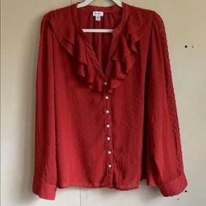 J. Crew Crimson Ruffle Swiss Dot Button-Front Blouse